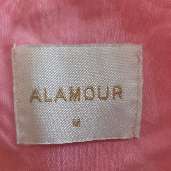 ALAMOUR ..Pink Puff-Sleeve Mini Dress with Deep V and Side Cutouts - Picture 2 of 8